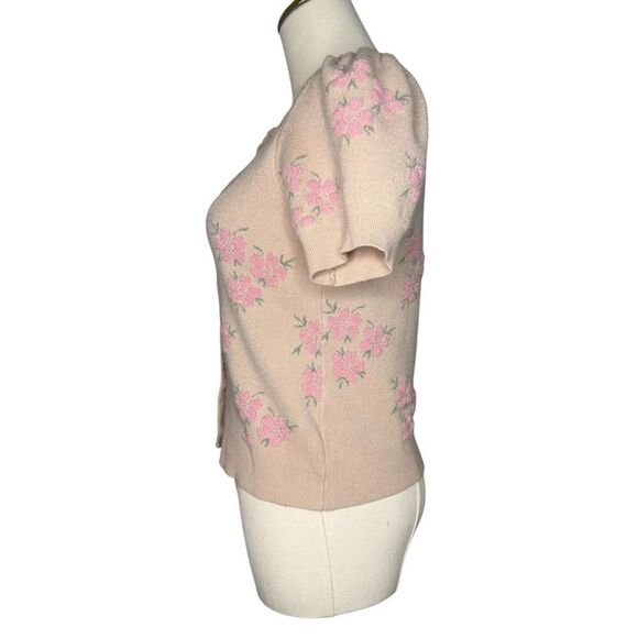 Forward Women’s Small Short Sleeve Floral Embroidered Sweater Button Front - Picture 4 of 8